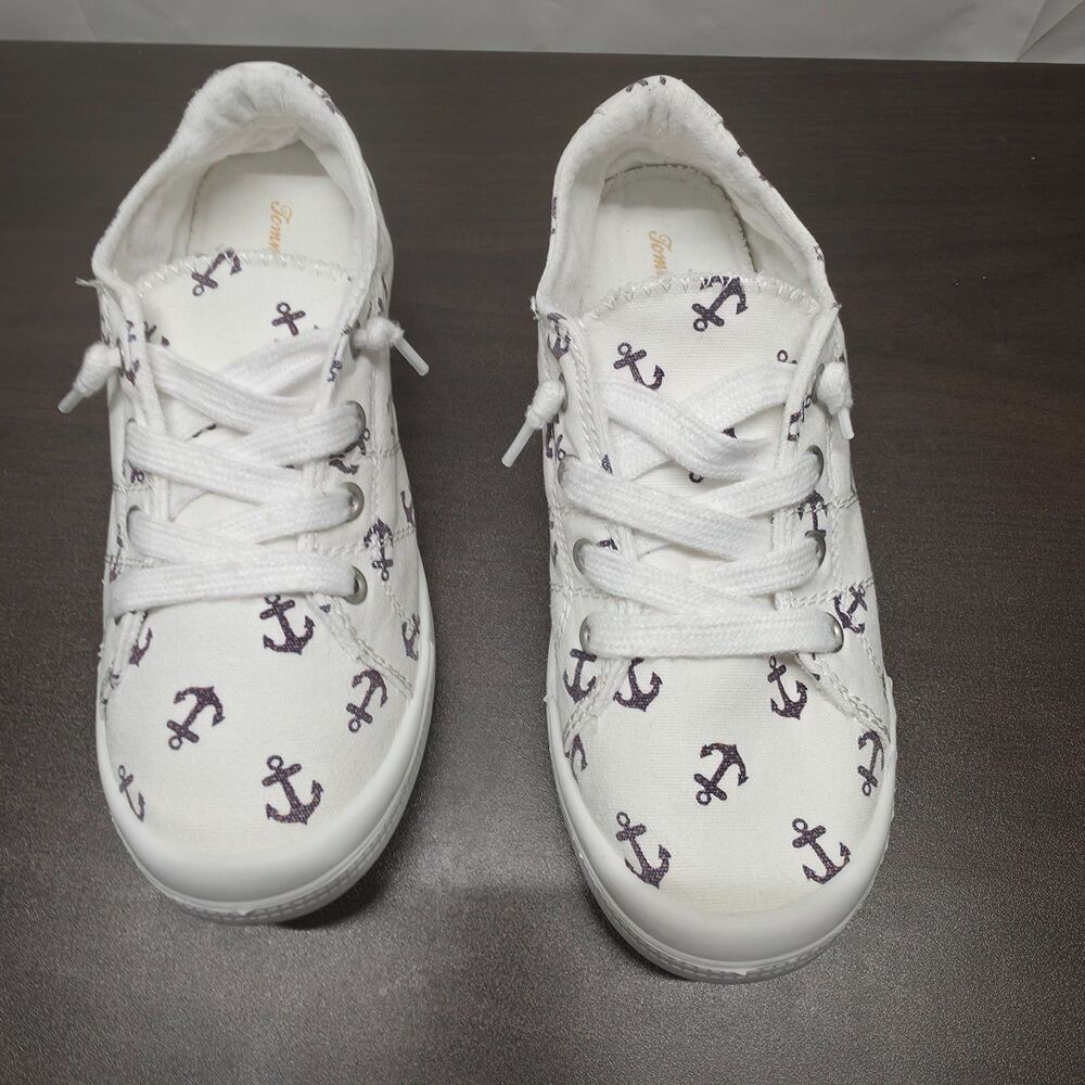 Tommy Bahama Womens 7 Nautical Anchor Sneakers White Canvas Casual Shoes - Picture 5 of 11